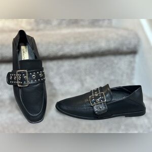 Vintage Havana Black Leather Maureen Studded Buckle Loafers/Flats Women’s 6.5